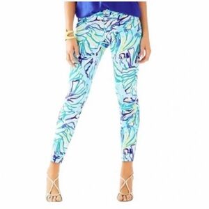Lilly Pulitzer KELLY Blue and Green Leaf Print Pants
